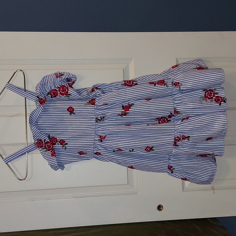 Rare Editions Embroidered Floral Striped Dress Size 14
